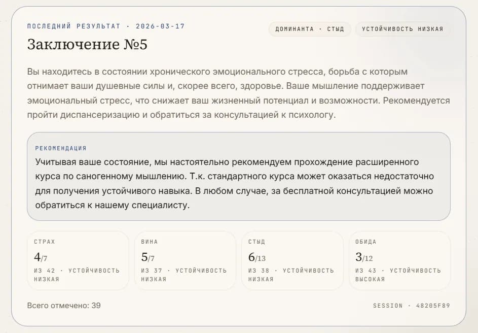 Пример персонального заключения по итогам диагностики реакций